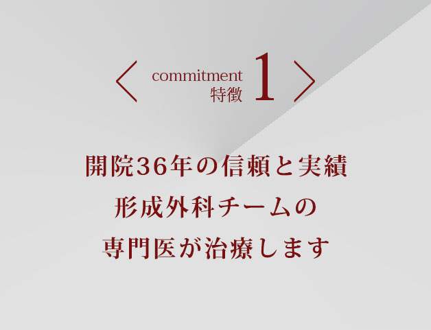 特徴1開院36年の信頼と実績 形成外科チームの専門医が治療します